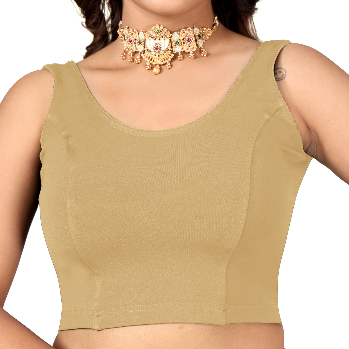 NIJER Women's Sleeveless Readymade Stretchable Saree Blouse | Round Neck Deep U Back Design | Stylish Plain Blouse