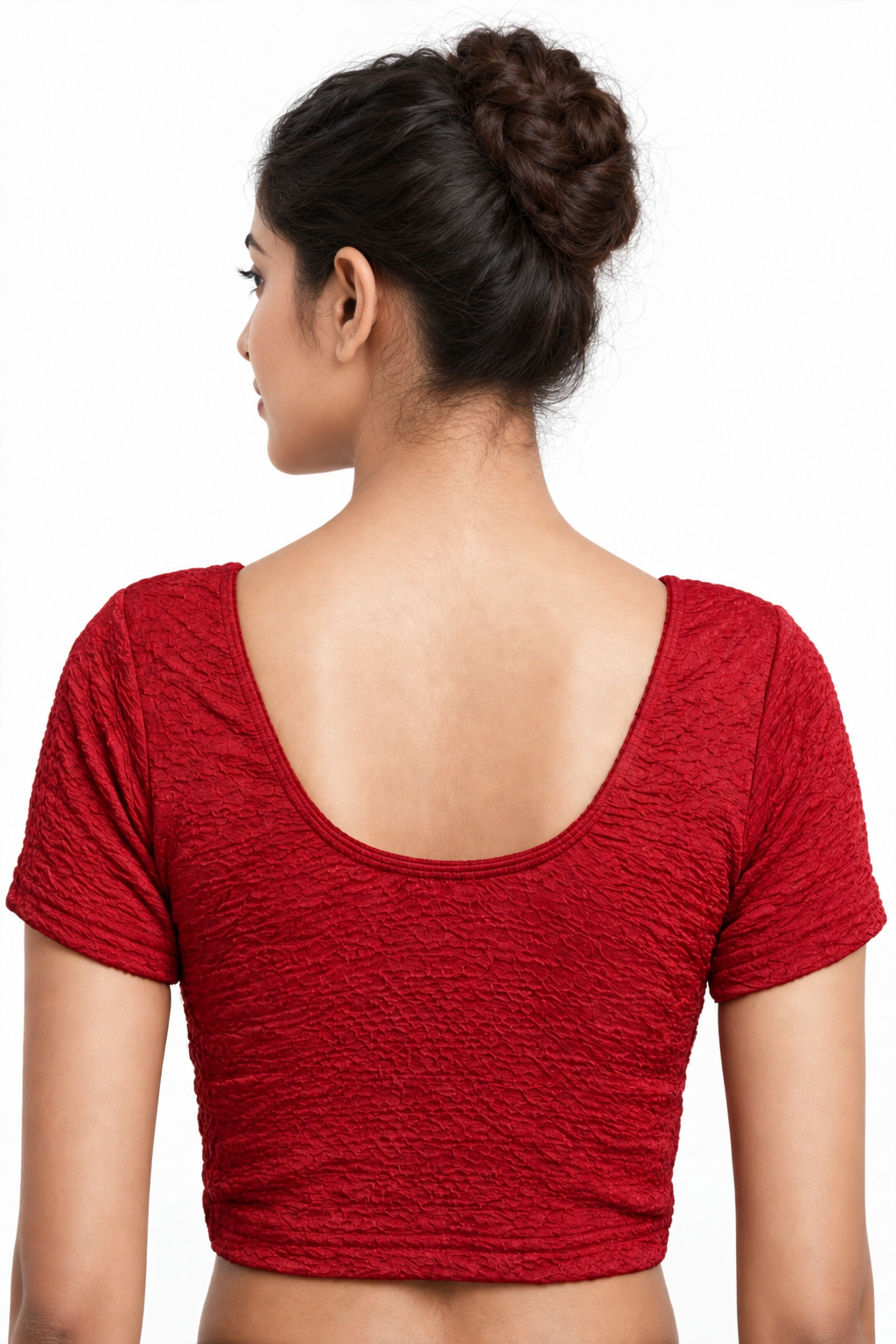 NIJER FASHION Women's Readymade Stretchable Textured Round Neck Short Sleeve Saree Blouse