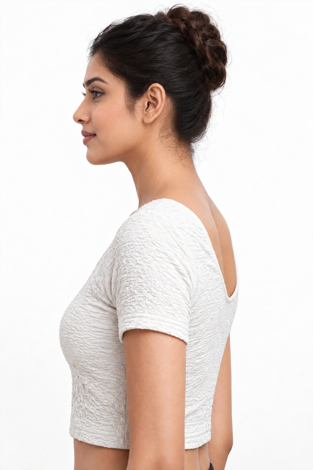 NIJER FASHION Women's Readymade Stretchable Textured Round Neck Short Sleeve Saree Blouse