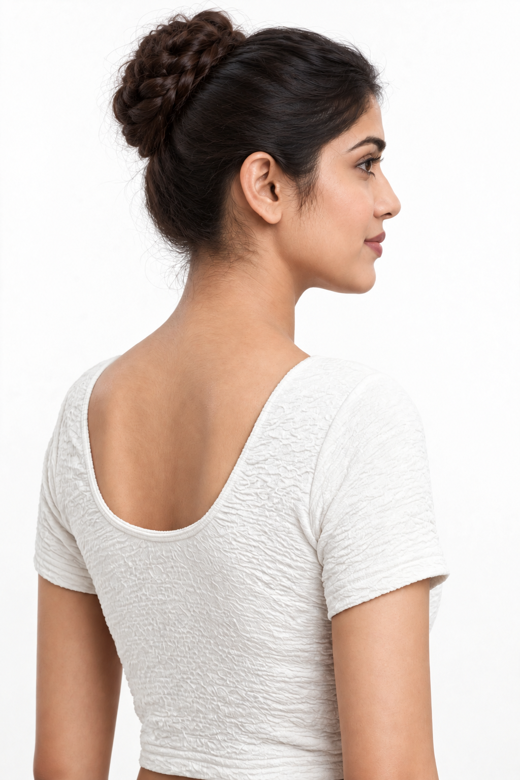 NIJER FASHION Women's Readymade Stretchable Textured Round Neck Short Sleeve Saree Blouse