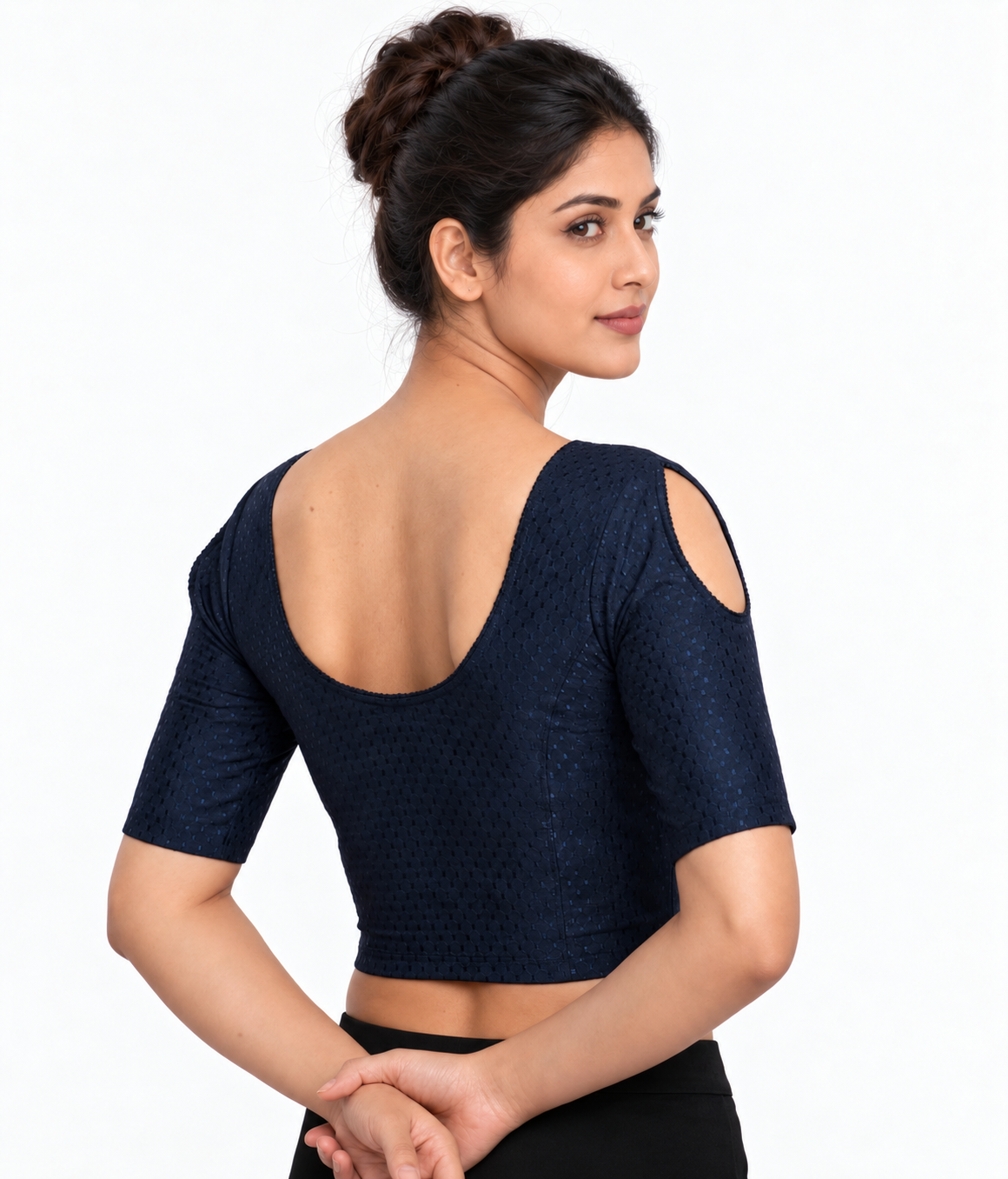 NIJER FASHION Women's Readymade Stretchable Shoulder Cut Round Neck Half Sleeve Saree Blouse – Multicolour