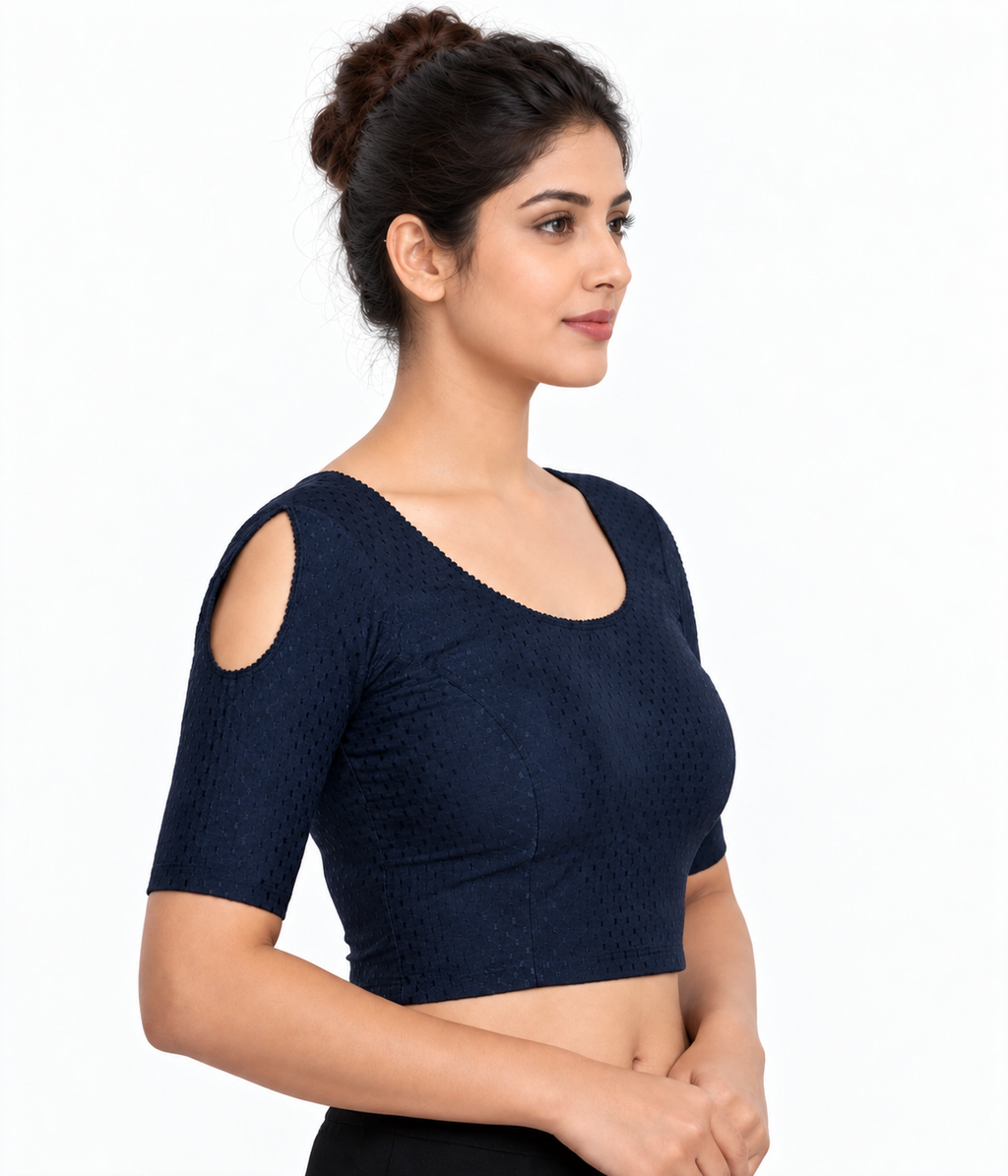 NIJER FASHION Women's Readymade Stretchable Shoulder Cut Round Neck Half Sleeve Saree Blouse – Multicolour