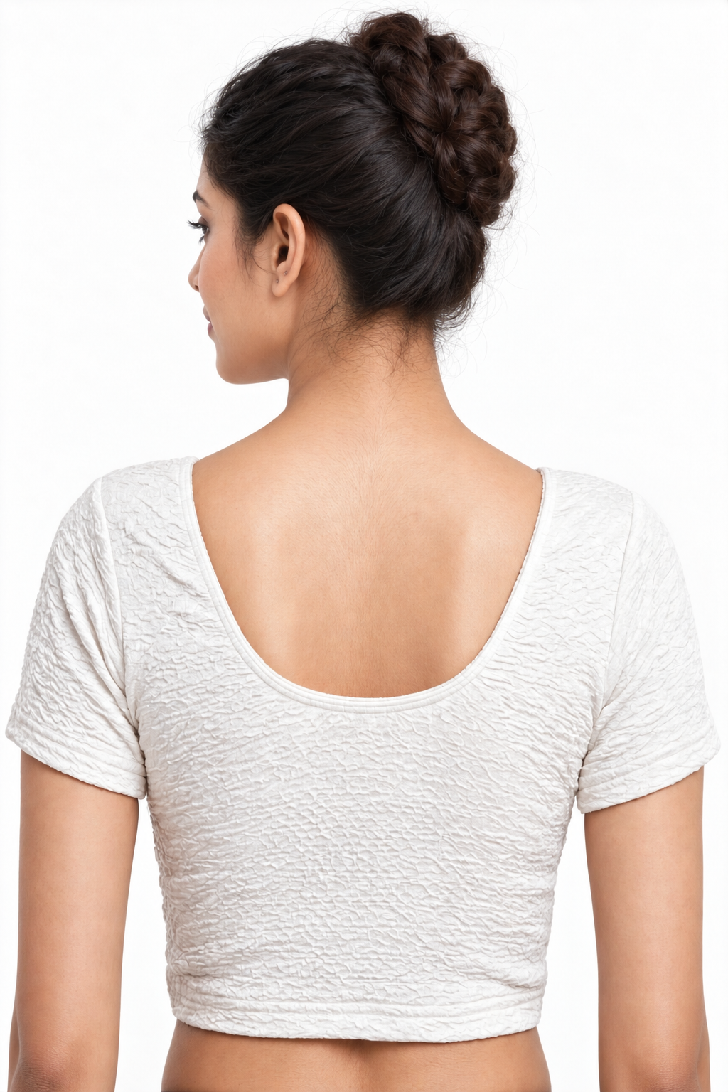 NIJER FASHION Women's Readymade Stretchable Textured Round Neck Short Sleeve Saree Blouse