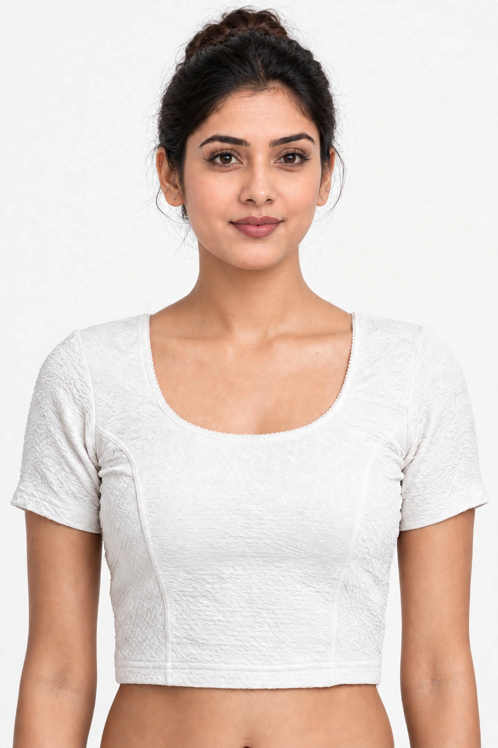 NIJER FASHION Women's Readymade Stretchable Textured Round Neck Short Sleeve Saree Blouse
