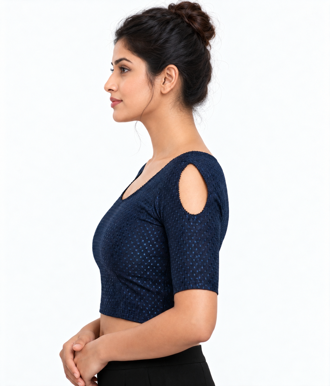 NIJER FASHION Women's Readymade Stretchable Shoulder Cut Round Neck Half Sleeve Saree Blouse – Multicolour