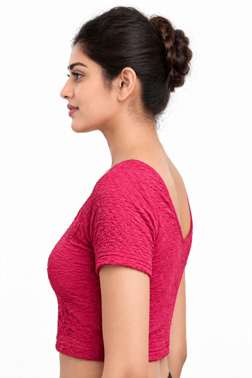 NIJER FASHION Women's Readymade Stretchable Textured Round Neck Short Sleeve Saree Blouse