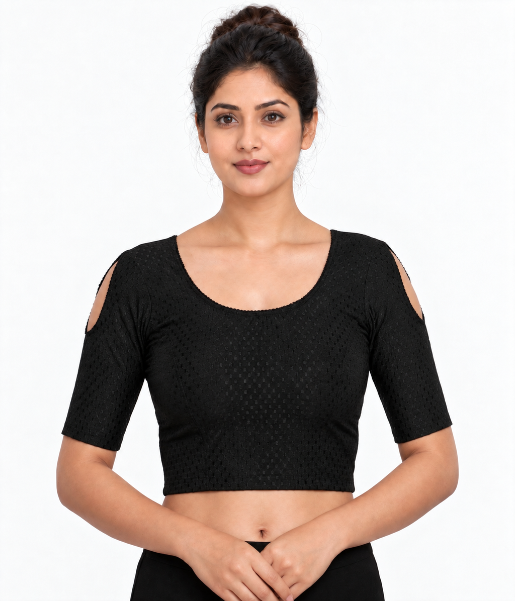 NIJER FASHION Women's Readymade Stretchable Shoulder Cut Round Neck Half Sleeve Saree Blouse – Multicolour