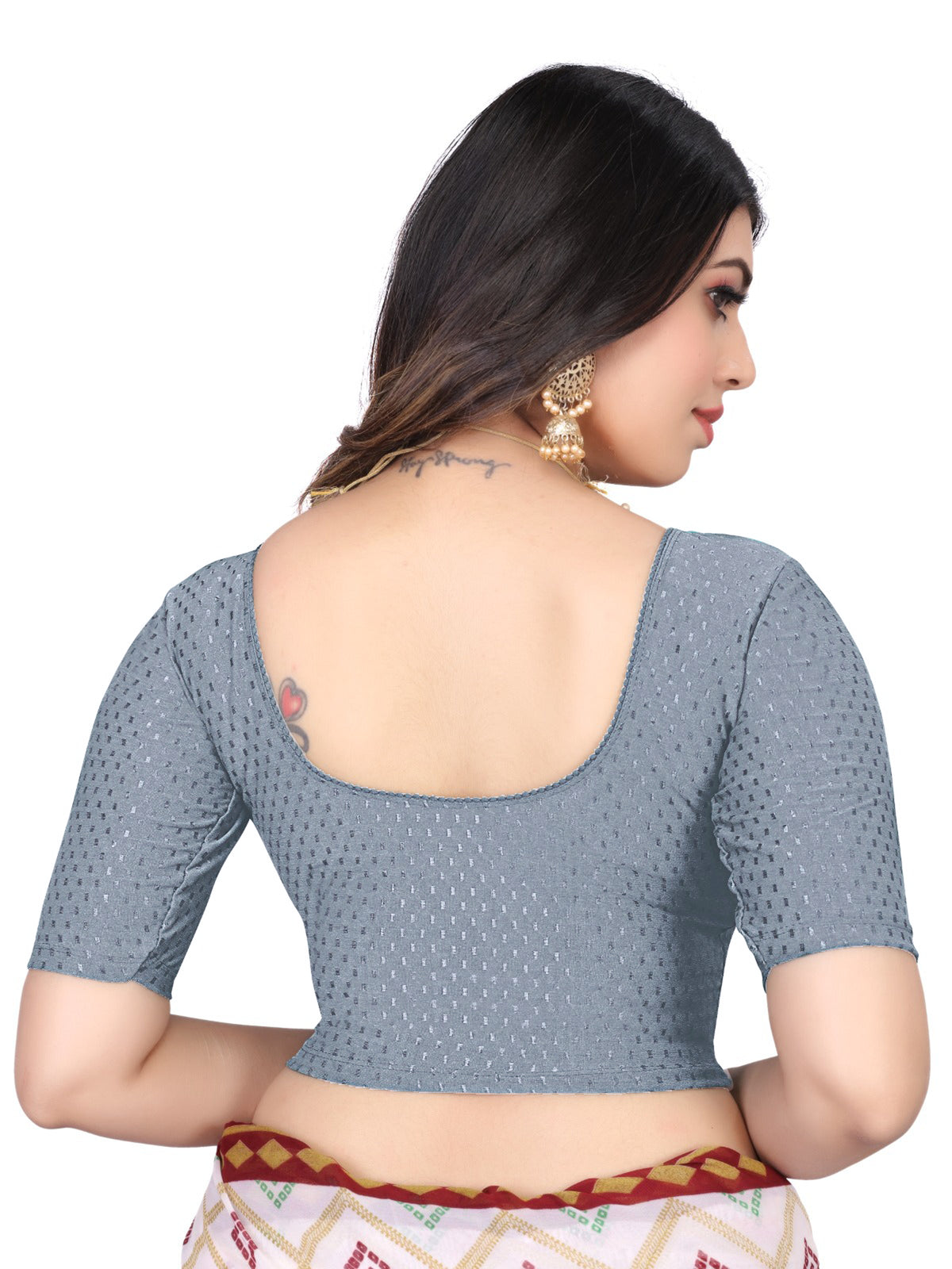 NIJER FASHION Women's Readymade Stretchable Round Neck Half Sleeve Saree Blouse