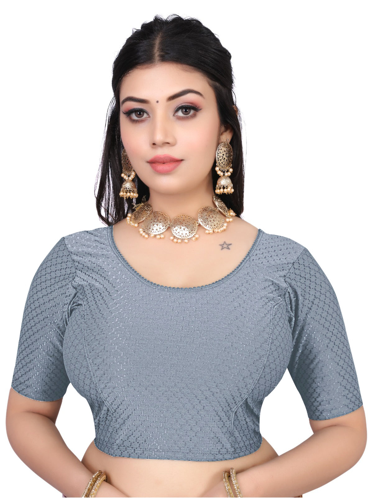 NIJER FASHION Women's Readymade Stretchable Round Neck Half Sleeve Saree Blouse